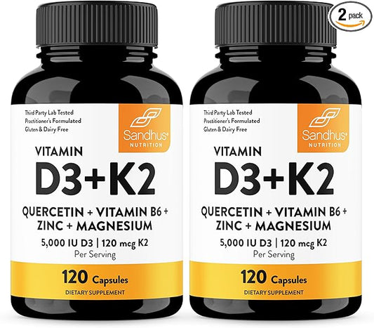 Sandhu's Vitamin D3 K2 Magnesium with Quercetin Capsules for Men & Women | Supports Immunity, Bone Health and Quality Sleep | 240 Count