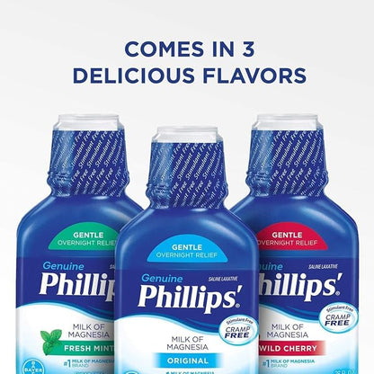 Phillips' Milk of Magnesia Overnight Relief of Occasional Constipation Liquid Laxative - Original Flavor- 26 Fl Oz Bottle, Pack of 4