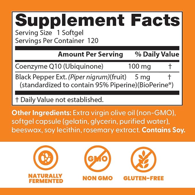 Doctor's Best High Absorption CoQ10 with BioPerine, Gluten Free, Naturally Fermented, Heart Health, Energy Production, 100 mg, 120 Count