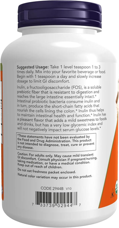 NOW Supplements, Inulin Prebiotic Pure Powder, Certified Organic, Non-GMO Project Verified, Intestinal Support*, 8-Ounce (Pack of 2)