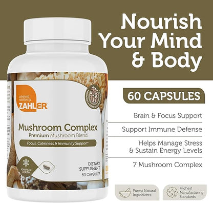 Zahler Mushroom Complex Premium Mushroom Blend, Focus, Calmness & Immunity Support, 60 Capsules.