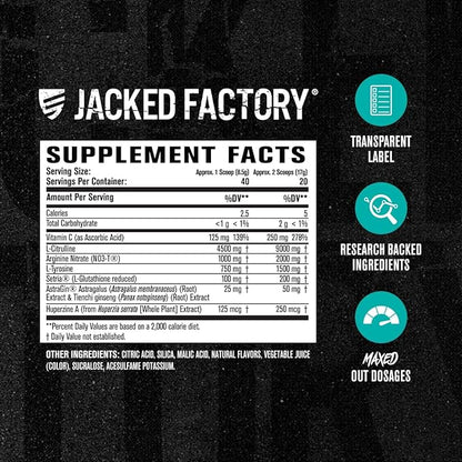 Jacked Factory Pumpsurge Max Stim Free Pre Workout - High-Performance Caffeine Free Pre Workout with L-Citrulline, N03-T Arginine Nitrate & Glutathione - 40 Servings, Cherry Limeade