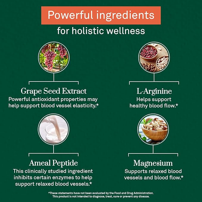 Blood Pressure Support Supplement | Supports Healthy Blood Pressure & Circulation | Heart Healthy Energy Formula with Grape Seed Extract, Magnesium & Natural Ingredients | 60 Tablets