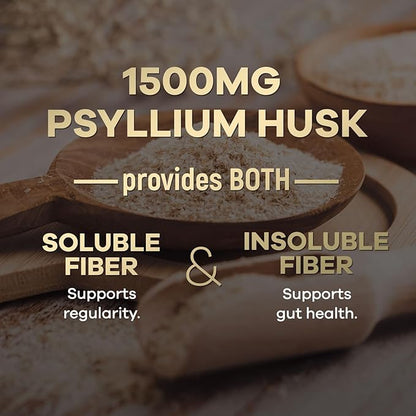 Psyllium Husk Fiber Caps 1500mg Supplement - Psyllium Husk Capsules Daily Support Digestive Health & Regularity, Nature's Plant Based Husks Natural Soluble Fiber Pills, Vegan, Non-GMO - 180 Capsules