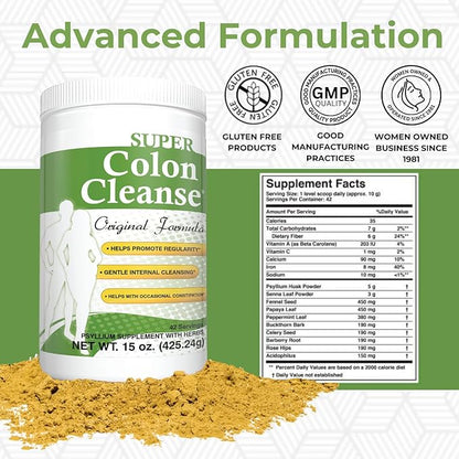 Health Plus Super Colon Cleanse Original Formula (1990-2025), 15 oz Powder, 42 Servings - Natural Detox, Digestive Support, Constipation Relief & Gentle Gut Cleanse