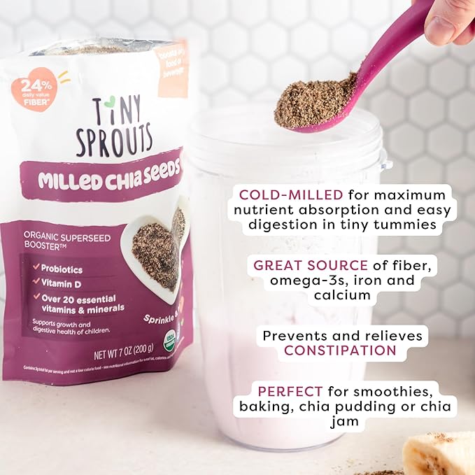 Superseed Organic Milled Chia Seed with VITAMIN D + PROBIOTICS, Omega-3s Prebiotic Fiber Protein, Seeds for 6M+ Babies Toddlers & Kids for Immune & Digestive Support (7oz x 1 Pack)