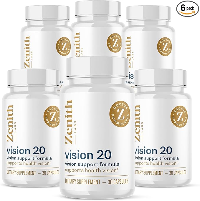 Zenith Labs Vision 20 Eye Vitamins - Lutein, Zeaxanthin, and Bilberry Extract - Supports Eye Strain, and Eye Health - Carotenoid Blend, 6 Pack