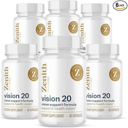 Zenith Labs Vision 20 Eye Vitamins - Lutein, Zeaxanthin, and Bilberry Extract - Supports Eye Strain, and Eye Health - Carotenoid Blend, 6 Pack