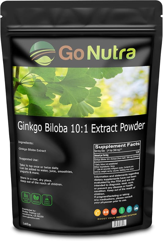 Go Nutra Ginkgo Biloba Extract Powder 10:1 Extra Strength Ginkgo Leaf | 8 oz. Pure Non-GMO
