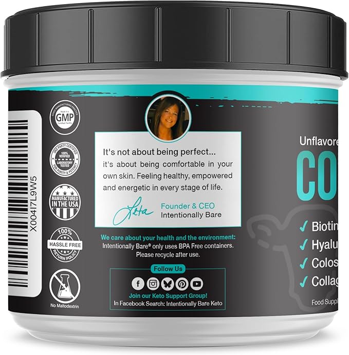 Intentionally Bare Colostrum and Collagen Powder - Colostrum Supplement with Biotin and Collagen Peptides - Colostrum Powder for Skin, Joint & Gut Health - Unflavored Collagen Supplements 60 Servings
