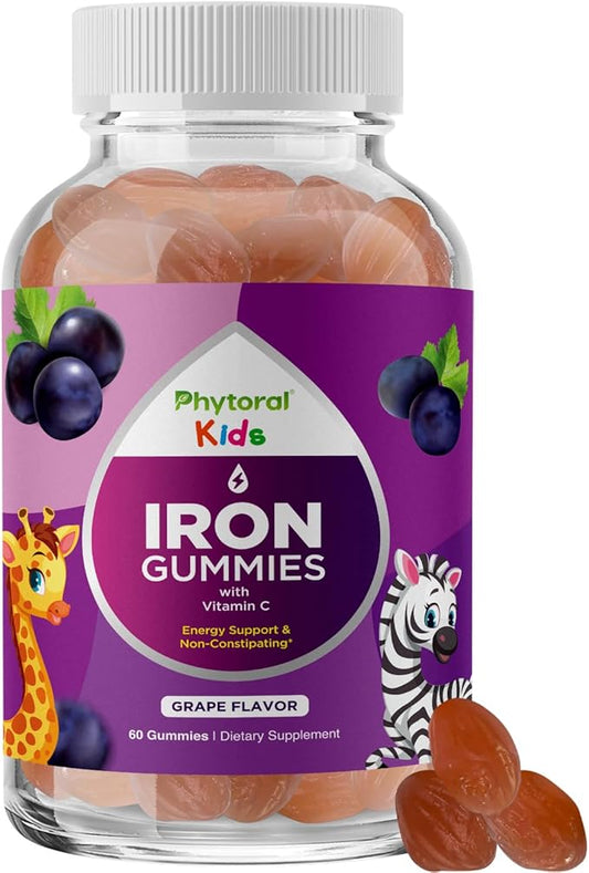 Kids Iron Gummies with Vitamin C - Blood Builder Iron Supplements for Kids with Gentle for Stronger Immunity & Energy Support - Vitamin B6, B12, A, Niacin & Folate Gummies - Vegan & GMO - 60 Count