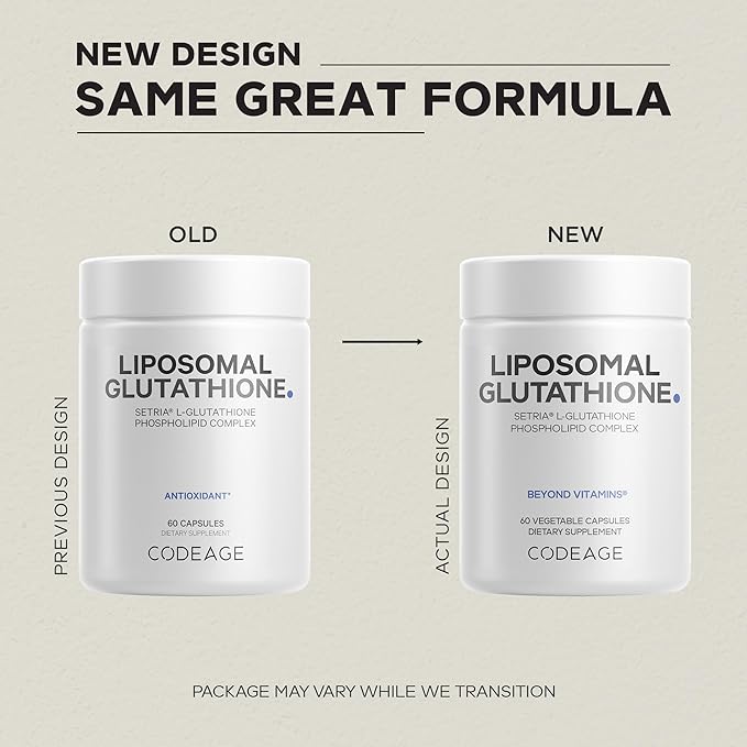 Codeage Liposomal Glutathione Supplement - Pure Reduced Setria L-Glutathione, Liposomal Delivery, Phospholipid Complex - Vegan, Non-GMO - 2-Pack