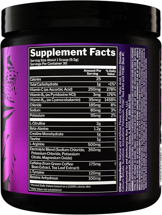 Rule 1 R1 Roar - Pre-Workout Powder with Creatine, Beta-Alanine, Citrulline, Electrolytes & Caffeine (30 Servings, Wild Grape)