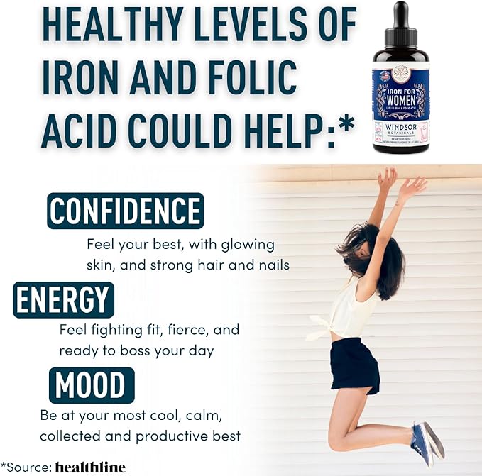 Liquid Iron Supplement for Women 2-Pack - Folic Acid, Vitamin C, Vegan Liquid Iron Supplements for Anemia, Menstruation, Pregnancy Support - Drops Orange Flavor - 2x2oz