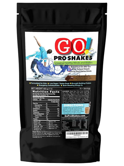 GO! Pro Shakes | Great Tasting Protein Powder Smoothie for Kids Teens | Growth Strength | Healthy Snack | Digestive Enzymes | No Added Sugar | Rich Delicious Taste | Nutrition Sports | Chocolate