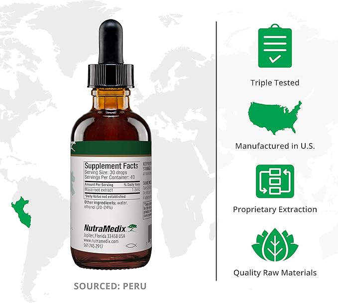 NutraMedix Maca Liquid Tincture - Mood Supplement Drops with Peruvian Maca Root Extract for Women's Health - Herbal Support for Hormonal Health & Mood - Vegan Supplements (2oz / 60ml)