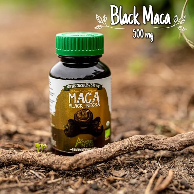 Black Maca Root Capsules l Organic Vegan Pills l 1500mg per Serving l Reproductive Health for Men l Natural Energy Booster l Adaptogen Function l Non GMO and Gluten Free l Amazon Andes