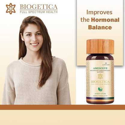 Amesolve Herbal Support for Secondary Amenorrhoea with Punarava and Asparagus Racemose - Helps Regulates The Menstrual Cycle - Non-GMO - 100% Vegan Ayurveda Supplement - 80 Capsules
