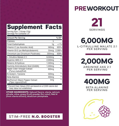 Type Zero Ultra Clean Stim Free Pump Pre Workout (Blackberry Lemonade) Beetroot, Arginine, Citrulline Malate, Betaine, Beta A, ACV+ Sugar/Caffeine Free Non Stim Preworkout Men & Women