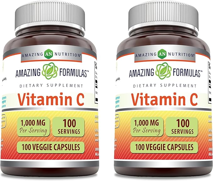 Amazing Formulas Vitamin C Supplement | 1000 Mg | Veggie Capsules | Non-GMO | Gluten-Free | Made in USA (100 Count, 2 Pack)