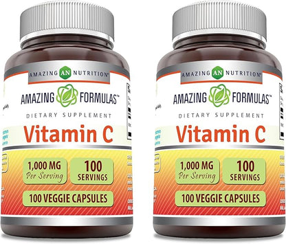 Amazing Formulas Vitamin C Supplement | 1000 Mg | Veggie Capsules | Non-GMO | Gluten-Free | Made in USA (100 Count, 2 Pack)