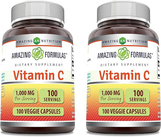 Amazing Formulas Vitamin C Supplement | 1000 Mg | Veggie Capsules | Non-GMO | Gluten-Free | Made in USA (100 Count, 2 Pack)