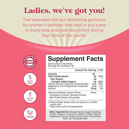 Hormone Balance for Women of All Ages - PMS Gummies and Cycle Support Supplements for Women with Vitamin B6 and Dong Quai Gummy Vitamin - Menopause Relief Mood Support Supplement PMS Support for Women