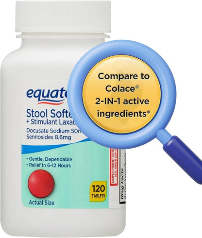 Equate Stool Softener Plus Stimulant Laxative Tablets for Constipation, Stool Softener Laxative for Constipation, 120 Count (Pack of 1)