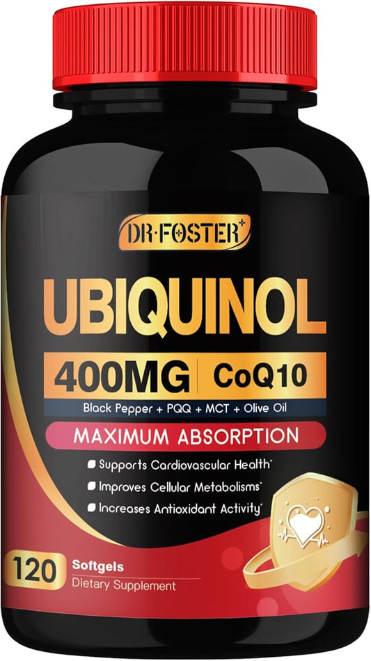 Coq10 400mg Softgels Ubiquinol - Co Q 10 Supplement Coenzyme q10 Cq10 400mg Plus Vitamin E, PQQ, Black Pepper for Heart Health, 120 Counts