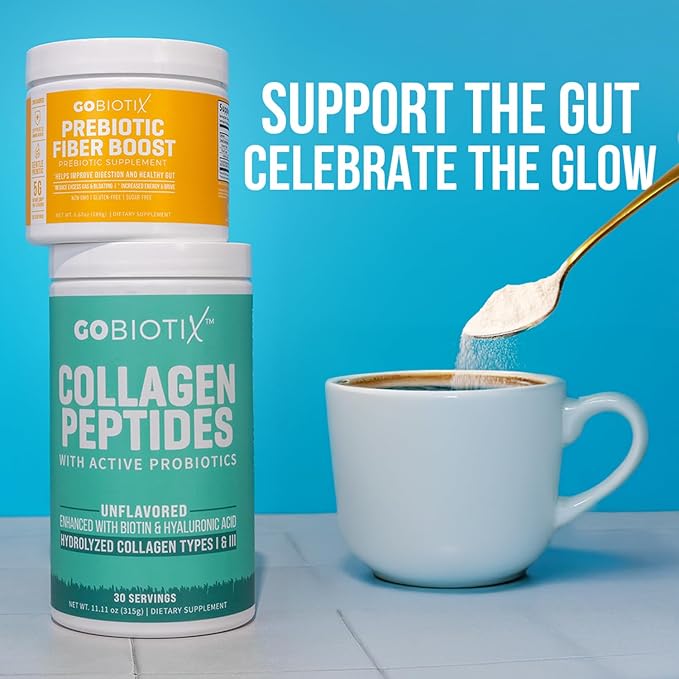 GOBIOTIX Fiber & Collagen Bundle: Hair, Skin, Gut Support - 30 Servings Collagen, 35 Servings Fiber