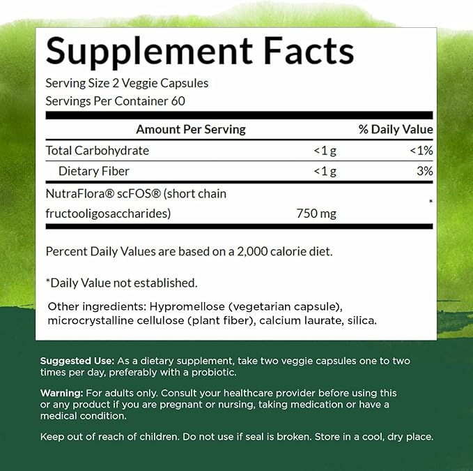 Swanson Prebiotic Capsules - Promotes Friendly Flora Support & Overall Digestive Health - Prebiotic Fiber Promoting Gut Health & Immune Support - (120 Veggie Capsules, 750mg Each) 1 Pack