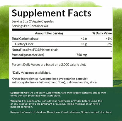 Swanson Prebiotic Capsules - Promotes Friendly Flora Support & Overall Digestive Health - Prebiotic Fiber Promoting Gut Health & Immune Support - (120 Veggie Capsules, 750mg Each) 1 Pack