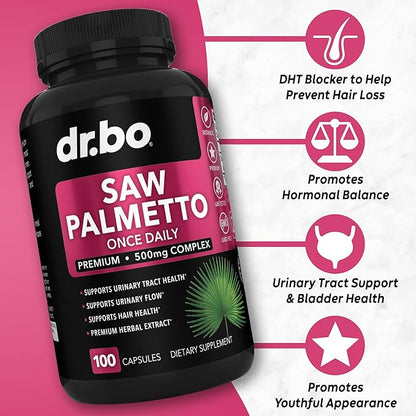 Saw Palmetto for Women Hair Loss - DHT Blocker for Women Natural Growth Plus Bladder Control Supplements Complex - Pure Saw Palmetto Hair Loss Supplement Capsules Support Extract & Urination Pills Aid