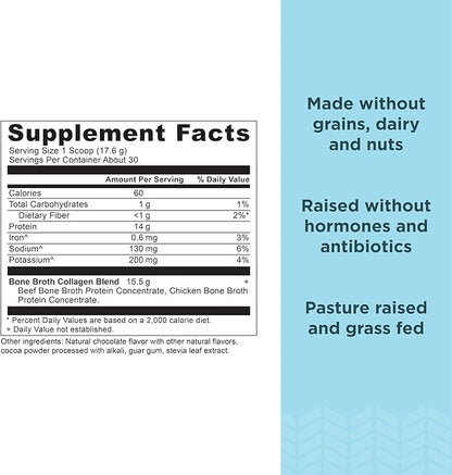 Ancient Nutrition Collagen Powder, Bone Broth Collagen, Chocolate, Hydrolyzed Multi Collagen Peptides, Supports Skin and Nails, Joint Supplement, 30 Servings, 18.6oz