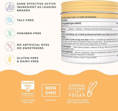 Wonderbelly Bloat + Gas Relief, Extra Strength Chewable Tablets, with 125 mg Simethicone, No Talc or Dye, Mango Smoothie, 42 Count