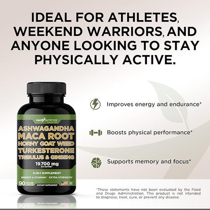 Gade Nutrition Ashwagandha with Maca Root, Horny Goat Weed, Turkesterone, Tribulus Terrestris, Panax Ginseng + Nitric Oxide Booster - Bundle for Energy, Vitality, Performance, Pump