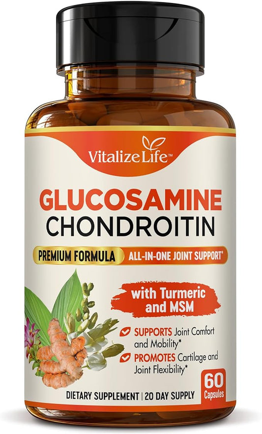 Glucosamine Chondroitin MSM Supplement – Joint Supplements for Men and Women – Glucosamine for Joints and Mobility – Turmeric for Joint Health, Cartilage and Flexibility – Made in USA