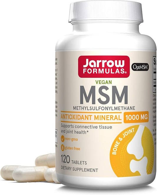 Jarrow Formulas® MSM Tablets, 1,000 mg, Methylsulfonylmethane, Joint Health Support, 120 Tablets , Up To 120 Servings