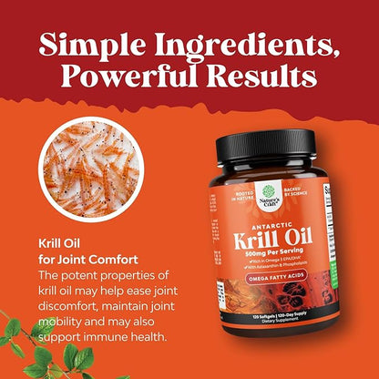 Antarctic Krill Oil 500mg Softgels - High Absorption Omega 3 Fatty Acid Supplement with Potent EPA DHA Astaxanthin and Phospholipids - Wild Caught Burpless Fish Oil Omega 3 Supplement