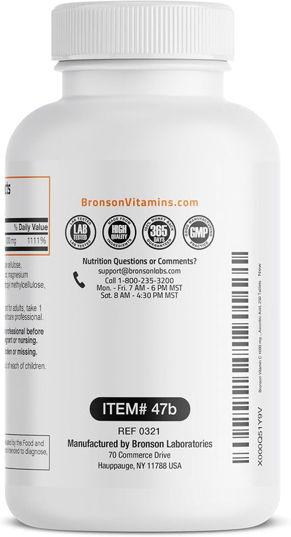 Bronson Vitamin C 1000mg Premium Non-GMO Ascorbic Acid Tablets, 250 Count