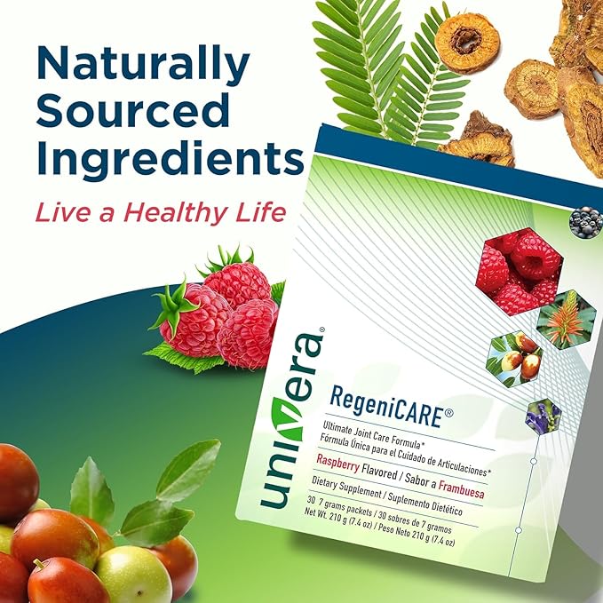 Univera RegeniCARE, Glucosamine, Chondroitin, MSM, Univestin, Joint Health, Joint Support, Easy to Carry, Raspberry Flavor (30ct, 7g Individual Packets)