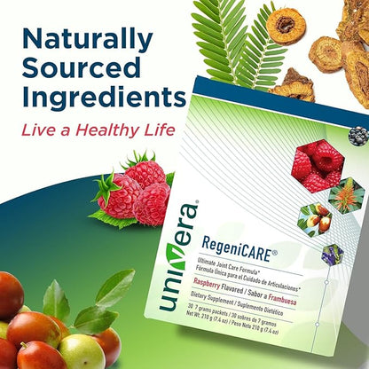 Univera RegeniCARE, Glucosamine, Chondroitin, MSM, Univestin, Joint Health, Joint Support, Easy to Carry, Raspberry Flavor (30ct, 7g Individual Packets)