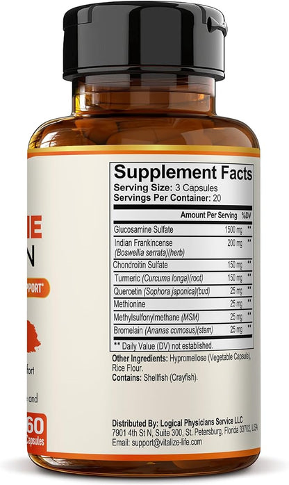 Glucosamine Chondroitin MSM Supplement – Joint Supplements for Men and Women – Glucosamine for Joints and Mobility – Turmeric for Joint Health, Cartilage and Flexibility – Made in USA