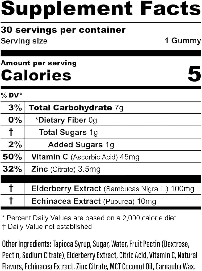 Whitney's Best Elderberry Gummies 30ct – Immune Support with Vitamin C, Zinc & Echinacea – for Adults & Kids, No Preservatives, Dyes or Gelatins, Vegan