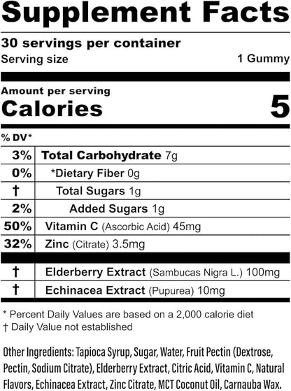 Whitney's Best Elderberry Gummies 30ct – Immune Support with Vitamin C, Zinc & Echinacea – for Adults & Kids, No Preservatives, Dyes or Gelatins, Vegan