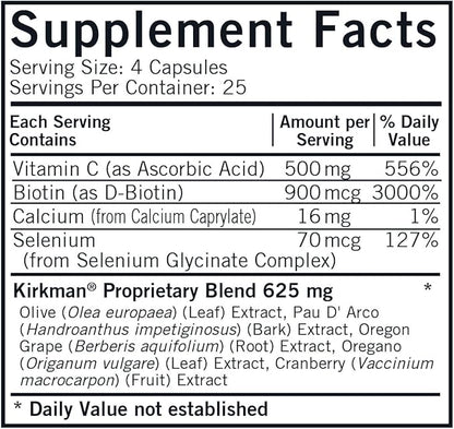Kirkman Yeast-Aid Advanced Formula | 100 Vegetarian Capsules