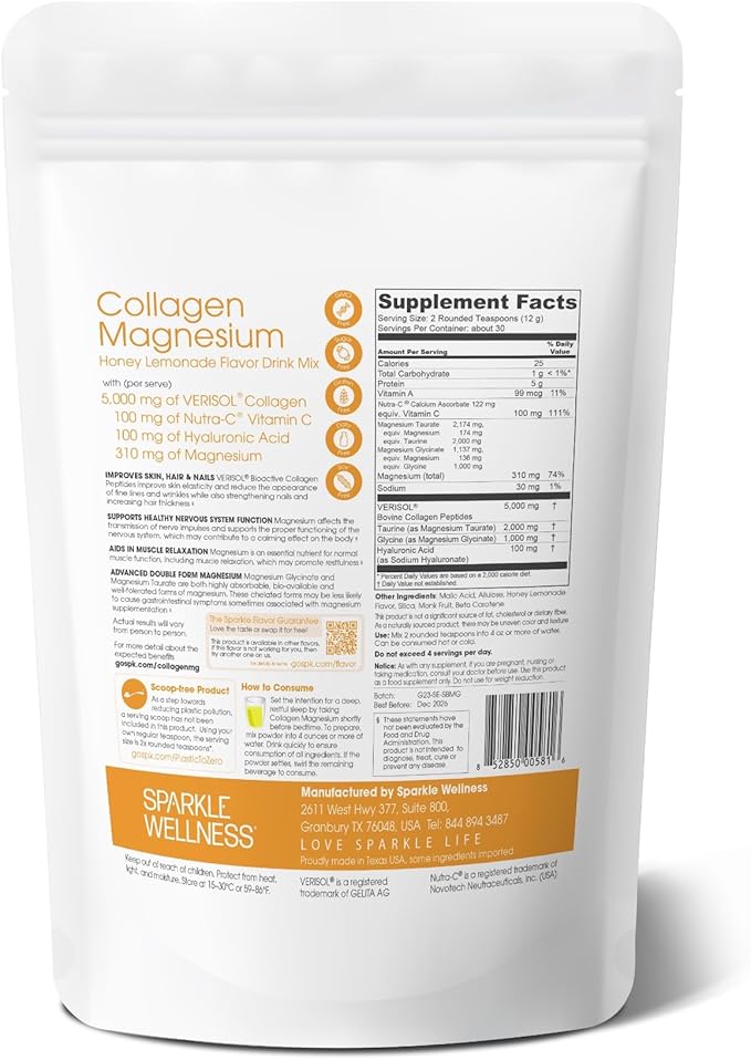 Collagen Magnesium Rest + Restore (Honey Lemonade) [30 Serves] | VERISOL Bioactive Collagen Peptides, Magnesium Glycinate & Taurate Salts | Lauren Roxburgh Rest + Restore | Calming Beauty Routine