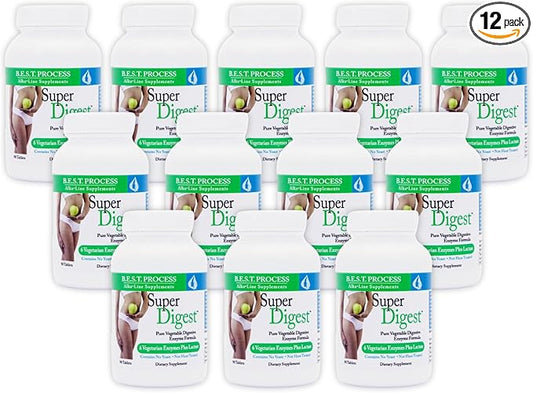 SuperDigest (12 Pack) Best Process Alkaline — Multi-Enzyme Digestive Support — Digestive Enzymes with Alfalfa, Papain & Bromelain (Vegetarian Friendly)