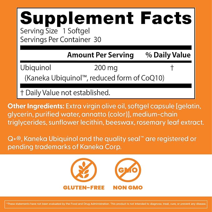 Doctors Best Ubiquinol, Reduced-Form Coenzyme Q1, 200 mg, Non-GMO, Gluten Free, Soy Free 30 Softgels