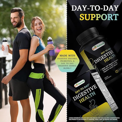 Best Naturals Day-to-Day Digestive Support 90 Veg Capsules - Made with Digestive Enzymes, Probiotics, & Herbal Blend - Made in The USA